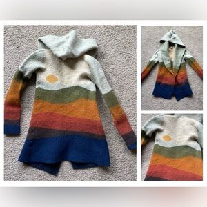 Merino Heartfelt Hoodie Multicolor Wave Wool Boho Sweater - SEVERELY SHRUNK DESC